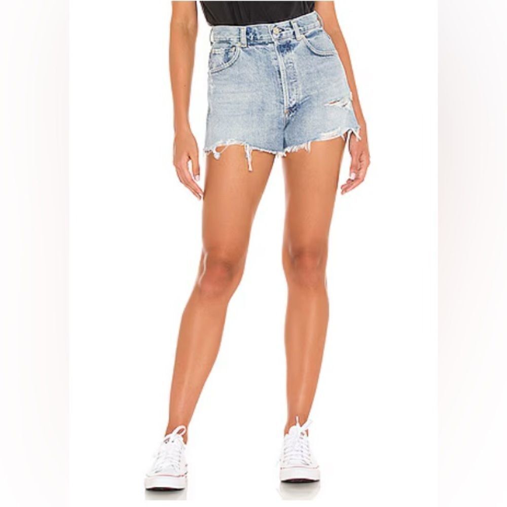 Citizens Of Humanity Light Blue Distressed Kaia High Rise Short in Murmur